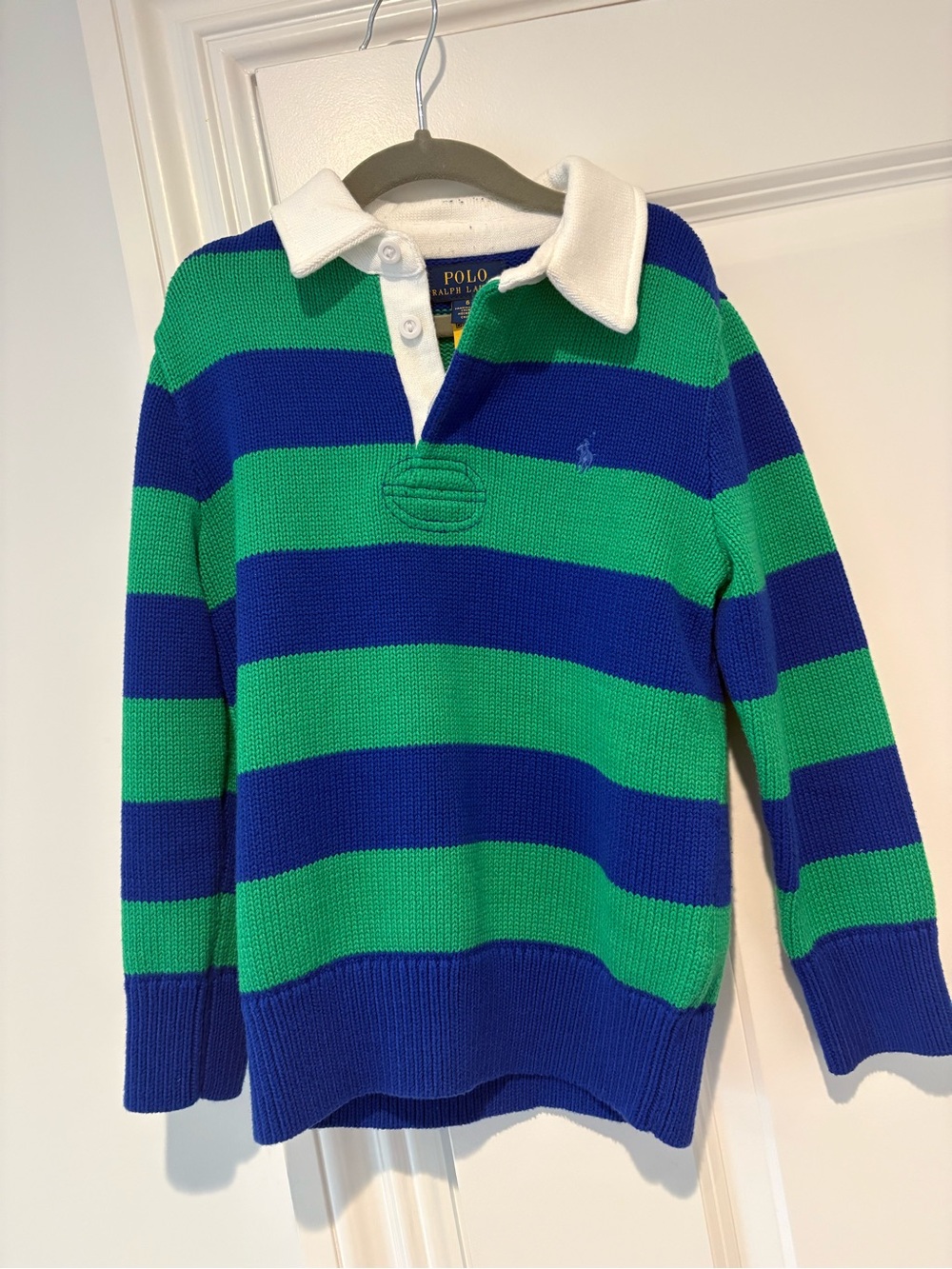 Polo by Ralph Lauren Green & Blue Striped Rugby Crewneck Sweater - Picture 3 of 3